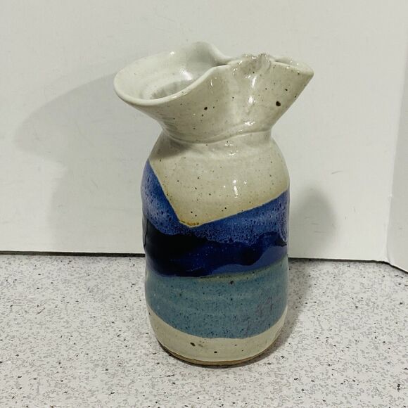 Vintage OOAK handcrafted signed stoneware sake bottle studio pottery gray blue - Picture 4 of 8